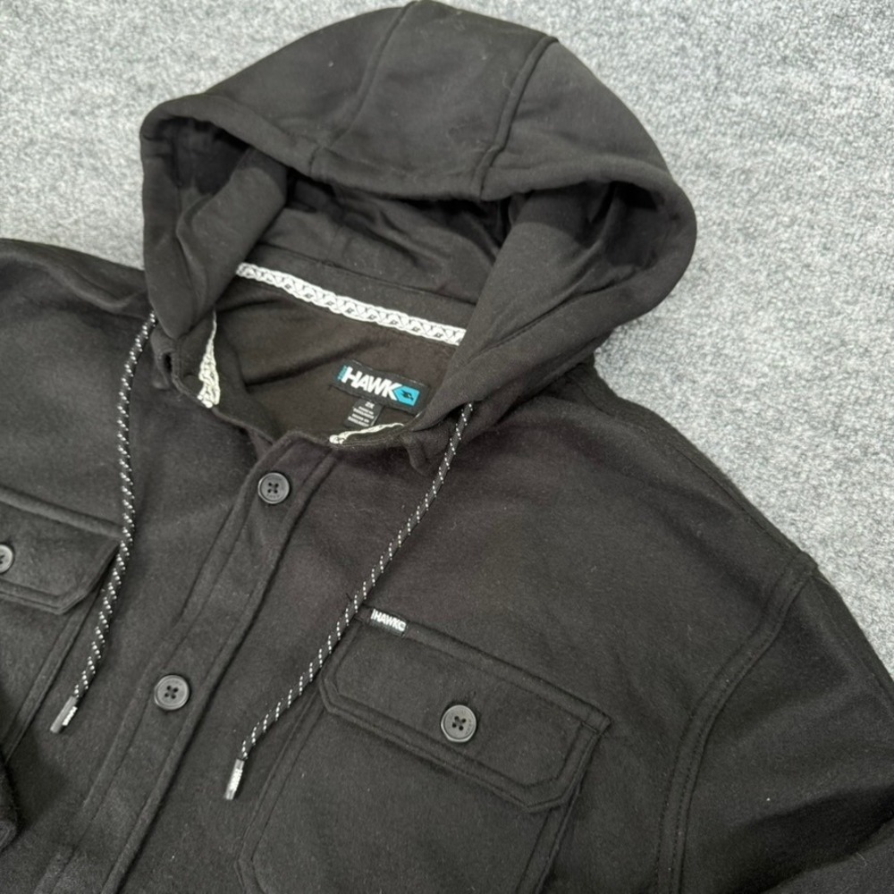 Tony Hawk Hooded Fleece Shacket 2X Polar Fleece Layering Shirt Jacket Black NEW